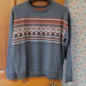 Cuddl Duds Men's Crewneck Fair Isle Sweater - Charcoal with Rust and White